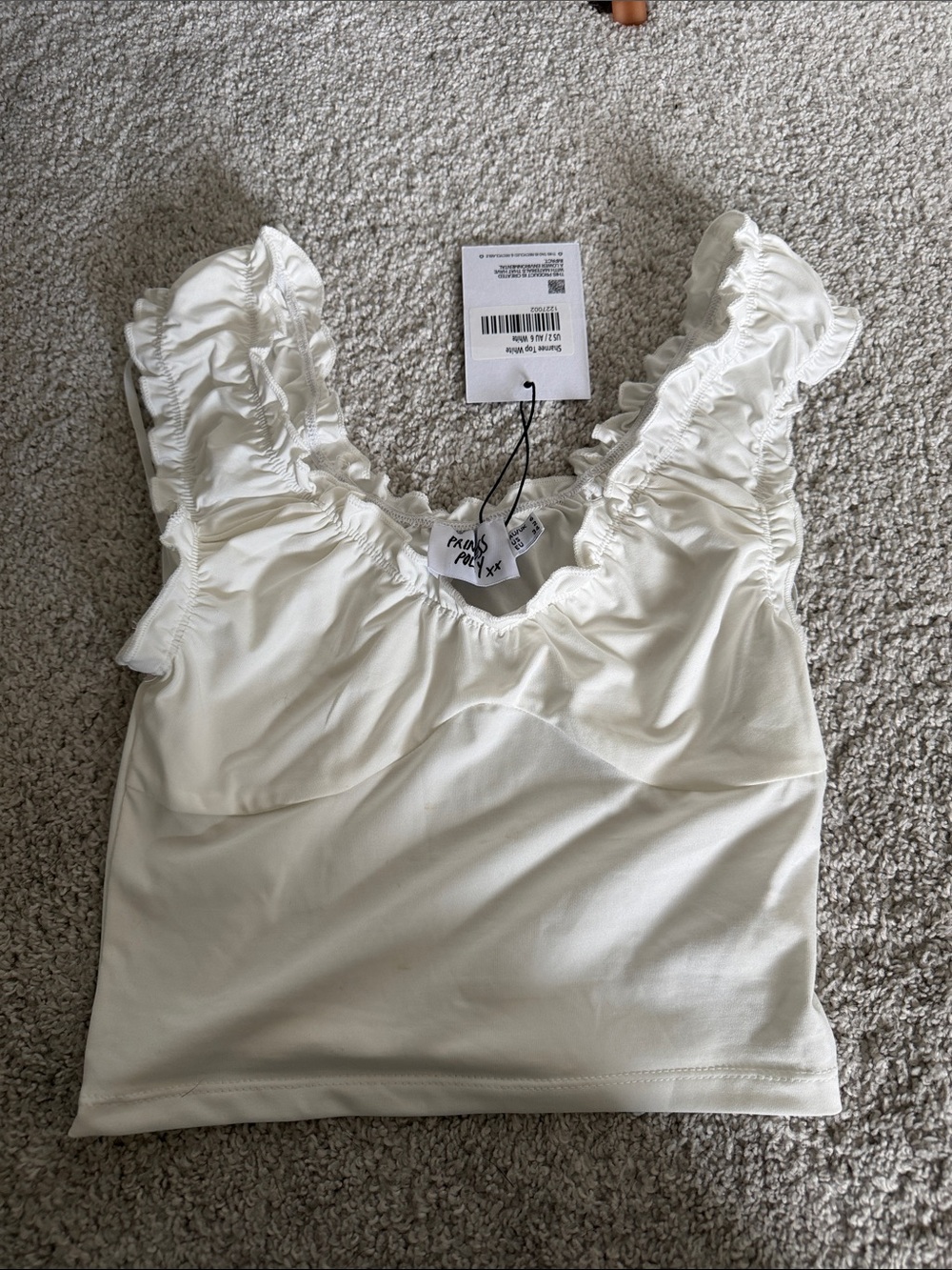 Princess poly Ruffled Sleeve Ivory Crop Tank Top